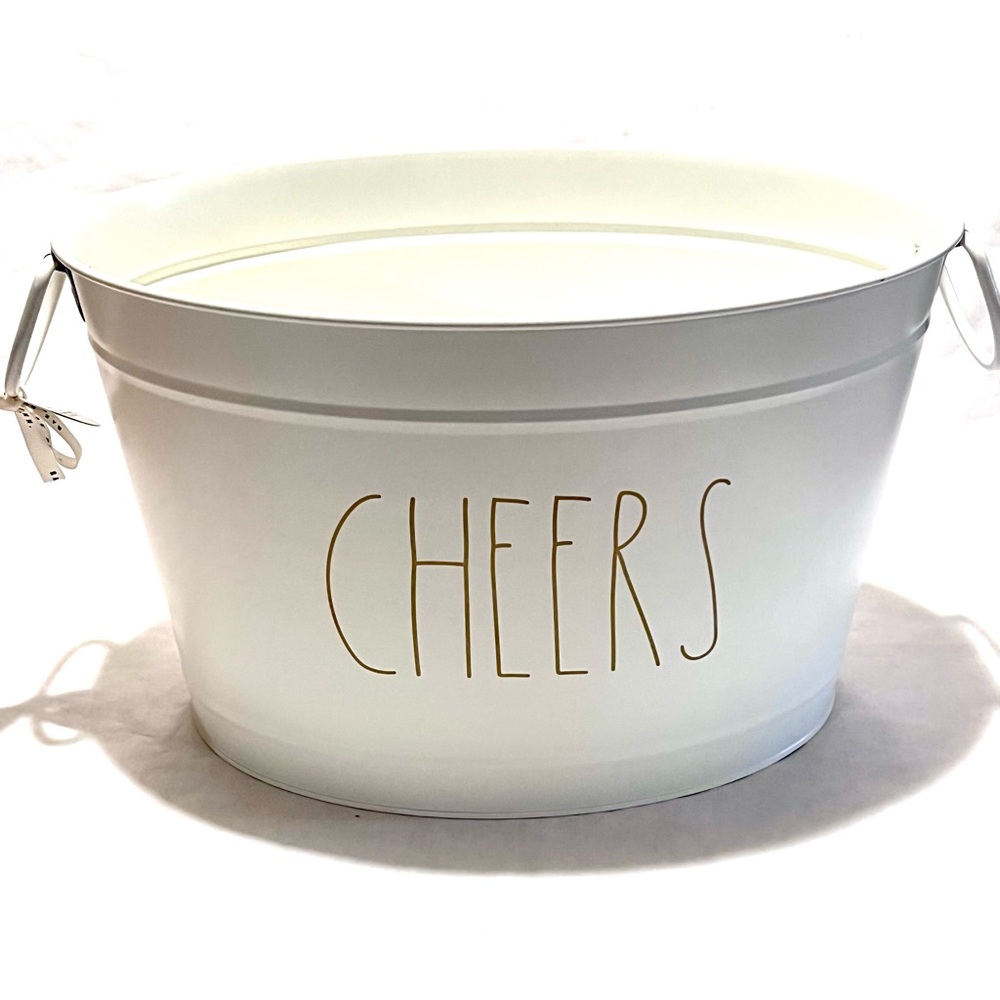 Rae Dunn CHEERS Metal Tub Beverage Cooler White/Gold